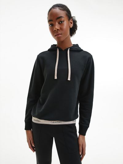 Calvin Klein Ruhák HU939576 | Calvin Klein Modern Cotton Női Lounge Kapucnis Pulóver Fekete / Naranc